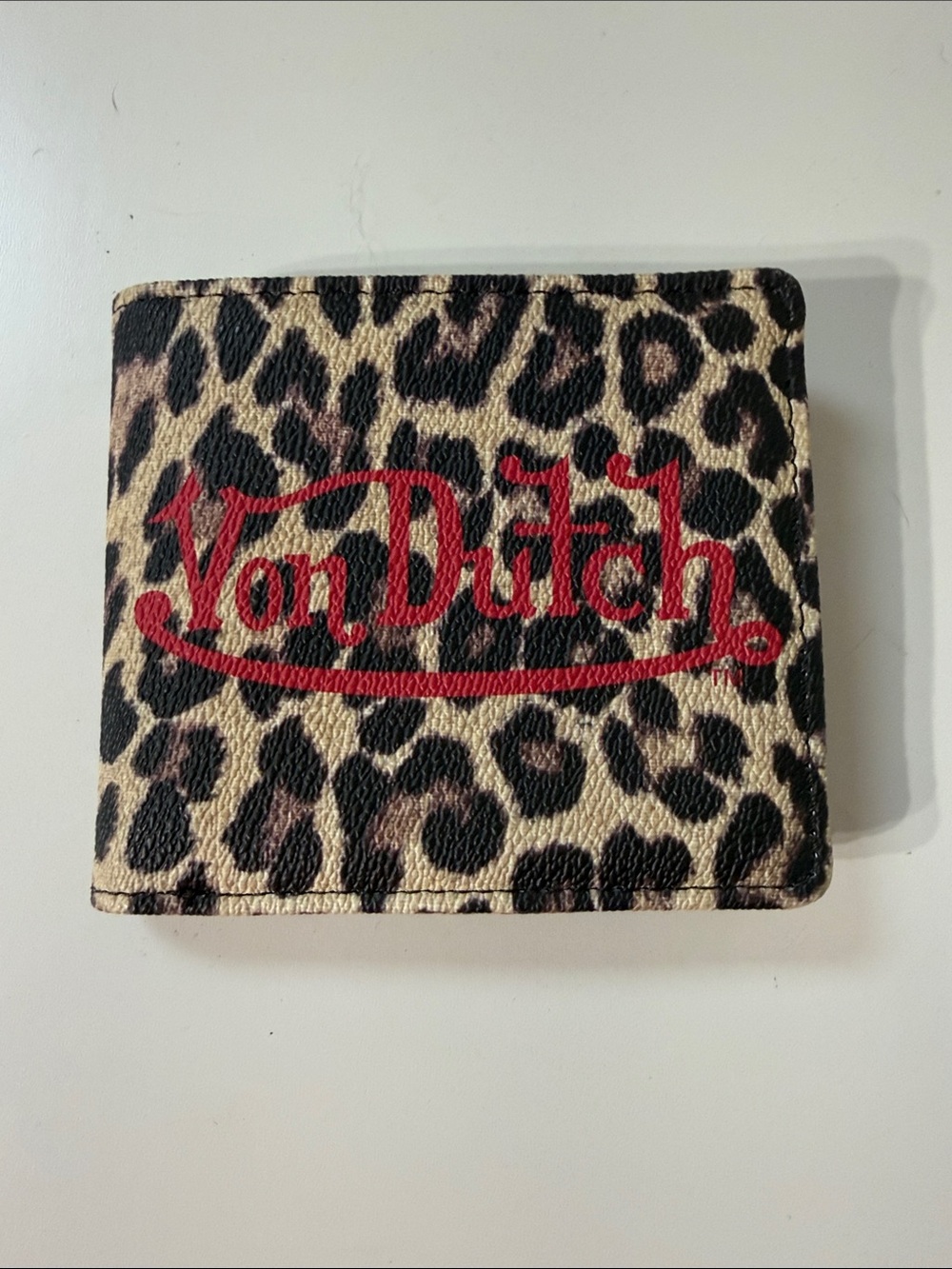 Von Dutch Leopard Print Wallet with Red Logo
